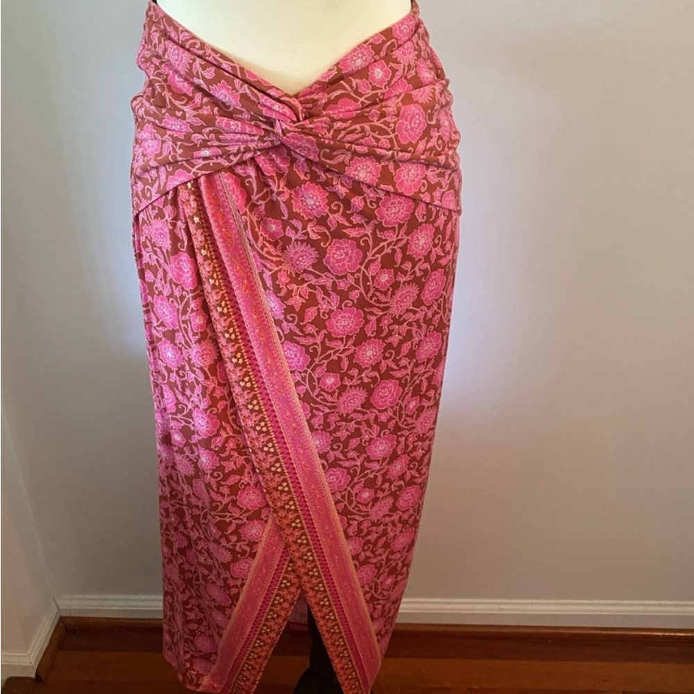 Free People- S- Stretchy Pink Floral Wrap Sarong Skirt